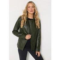 Long Tall Sally Lts Premium Tall Leather Biker Jacket - Olive Green