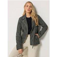 Long Tall Sally Lts Premium Tall Suede Biker Jacket - Grey