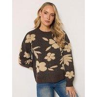 Long Tall Sally Floral Jacquard Jumper - Brown