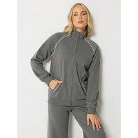 Long Tall Sally Piped Raglan Zip Through Sweatshirt - Grey