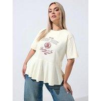 Yours Limited Collection Curve Sporty New York Peplum Top - Ivory White