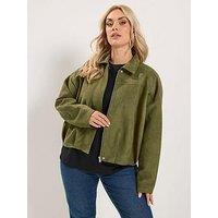 Yours Curve Suedette Bomber Jacket - Khaki Green