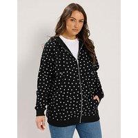 Yours Curve Zip Thru Raglan Hoodie - Black
