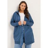 Yours Yours Curve Longline Zip Through Hoodie - Dark Blue
