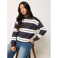 Pixiegirl Petite Stripe Crew Neck Jumper - Brown