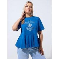 Yours Limited Collection New York Sporty Peplum Top - Blue