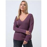 Yours Curve Lace Trim Top - Purple