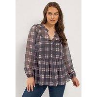 Yours Curve Check Chiffon Blouse - Purple