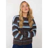 Long Tall Sally Sleeve Stripe Fluffy Jumper - Brown