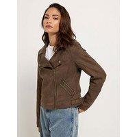 Pixiegirl Petite Suedette Biker Jacket - Brown