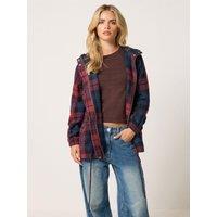 Pixiegirl Womens Petite Brushed Check Hooded Parka - Red