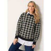 Long Tall Sally Lts Tall Dogstooth 2 In 1 Shirt Jumper - Black