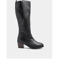 Yours Wide Fit Leather Buckle Knee High Boots - Black