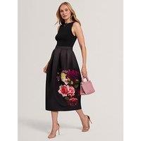 Ted Baker Mockable Midi Dress With Tulip Printed Skirt - Black