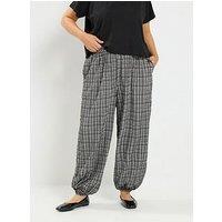 Yours Curve Check Balloon Trousers - Grey