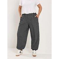 Yours Curve Check Balloon Trousers - Black