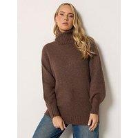 Long Tall Sally Lts Premium Tall Roll Neck Fluffy Knit Jumper - Brown