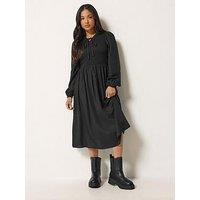 Pixiegirl Petite Shirred Body Midi Dress - Black