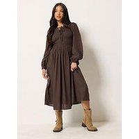 Pixiegirl Petite Shirred Body Midi Dress - Brown