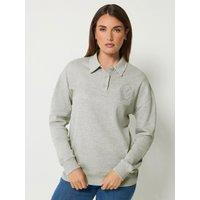 Long Tall Sally Womens Tall Button Collar Ribbed Trim Sweatshirt - Grey