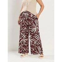 Yours Curve Abstract Print Wide Leg 30 Trousers - Brown