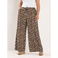 Yours Curve Wide Leg Woven Trouser 28" - Brown