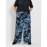 Yours Curve Wide Leg Floral 28" Trousers - Black