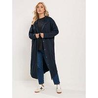 Yours Curve Button Through Hooded Jacket - Blue