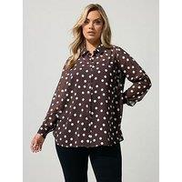 Yours Curve Polka Dot Shirt - Brown
