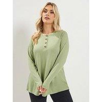 Yours Curve Pointelle Henley Top - Green