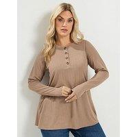 Yours Curve Pointelle Henley Top - Beige
