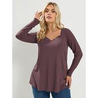 Yours Curve Lace Insert Swing Top - Brown