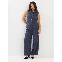 Pixiegirl Womens Petite Pinstripe Vest & Wide Leg Trousers Co-Ord Set - Blue