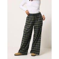 Pixiegirl Womens Petite Check Drawstring Wide Leg Trousers - Green