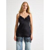 Lindex Women'S Blenda Satin Camisole With Lace Detail - Black