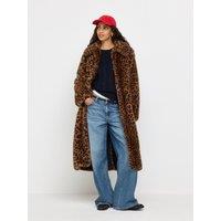 Lindex Womens Leonora Leopard Print Longline Coat - Brown