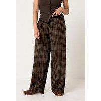 Pixiegirl Petite Check Crinkle Wide Leg Trouser - Brown