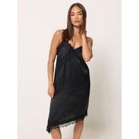 Pixiegirl Womens Petite Lace Satin Asymmetric Dress - Black