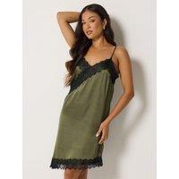 Pixiegirl Womens Petite Lace Satin Asymmetric Slip Dress - Green
