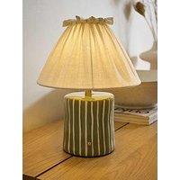 Valuelights Elma Green Stripe Rechargeable Table Lamp With Pleated Shade