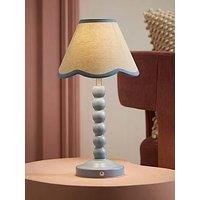 Valuelights Bobble Blue Rechargeable Table Lamp With Blue Trim Scallop Shade