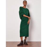 Apricot Womens Fine Gauge Cable Knit Midi Skirt - Green
