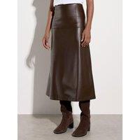 Apricot Womens Pleated High-Rise Faux Leather Midaxi Skirt - Brown
