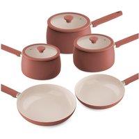 Prestige Ceramic Edition - 2 Pc Non-Stick Frying Pan Set: 20Cm , 28Cm: Earth Rose 3 Pc Non-Stick Saucepan Set: 16Cm , 18Cm , 20Cm