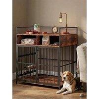 Pawhut Dog Crate Furniture, Dog Cage With Rotatable Feeding Station And Storage Shelves, End Side Table Indoor Pet Kennel For Small Medium Breeds, 80 X 60 X 90.5 Cm, Rustic Brown