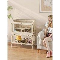 Pawhut Wooden Hamster Cage, 2-Tier & With Storage Shelf, Openable Top, Tray, Seesaws, Ramp, Water Bottle For Syrian, Gerbils, Rats, Rodent - 84 X 53 X 110 Cm