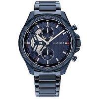 Tommy Hilfiger Men'S Skeleton Dial Blue Ip Bracelet Watch