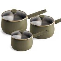 Prestige Stainless Edition - 3 Pc Uncoated Saucepan Set: 16Cm , 18Cm , 20Cm: Urban Olive