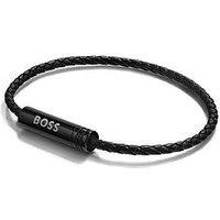 Boss Gents Boss Ares Air Black Leather Black Pvd Bracelet