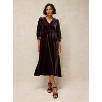 White Stuff Womens Lucy V-Neck Velvet Empire Seam Dress - Brown